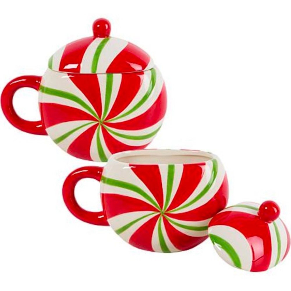 Mr. Christmas Set of 2 Peppermint Candy Holiday Mugs with Lids - Picture 3 of 3